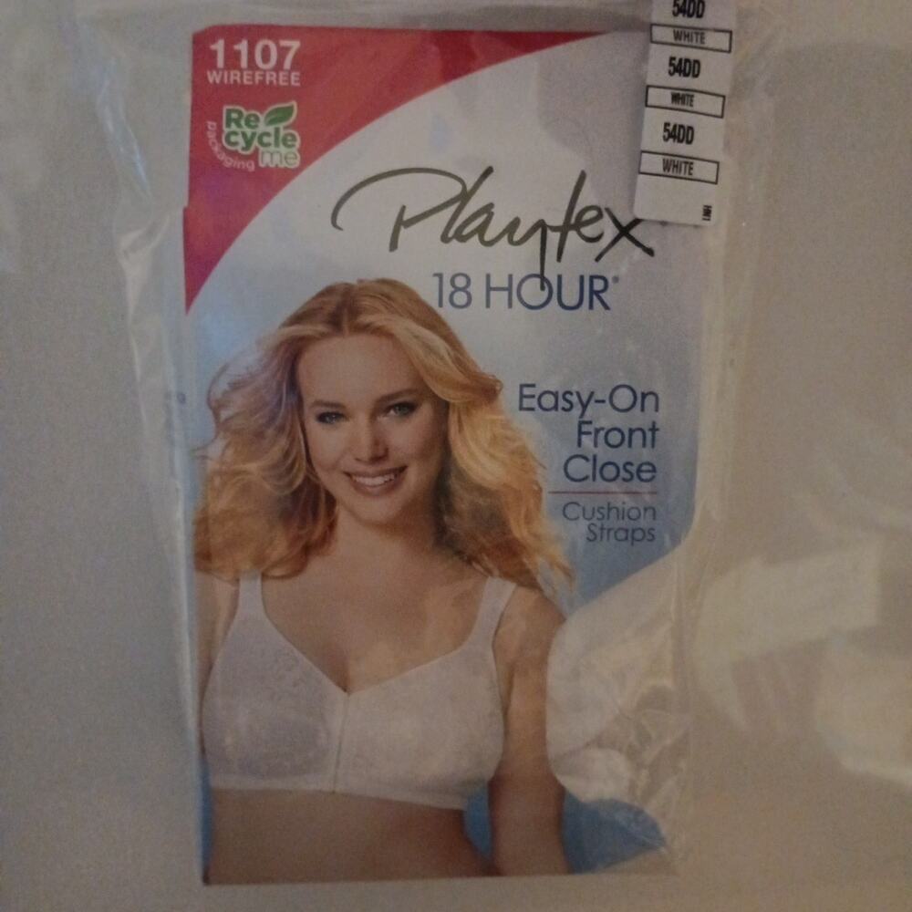 Playtex 18 hour Bra 54DD White Front Close WireFree Cushion Strap 1107